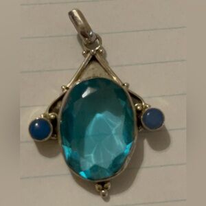 Sterling Silver Teal Blue Glass Teardrop Gemstone Pendant